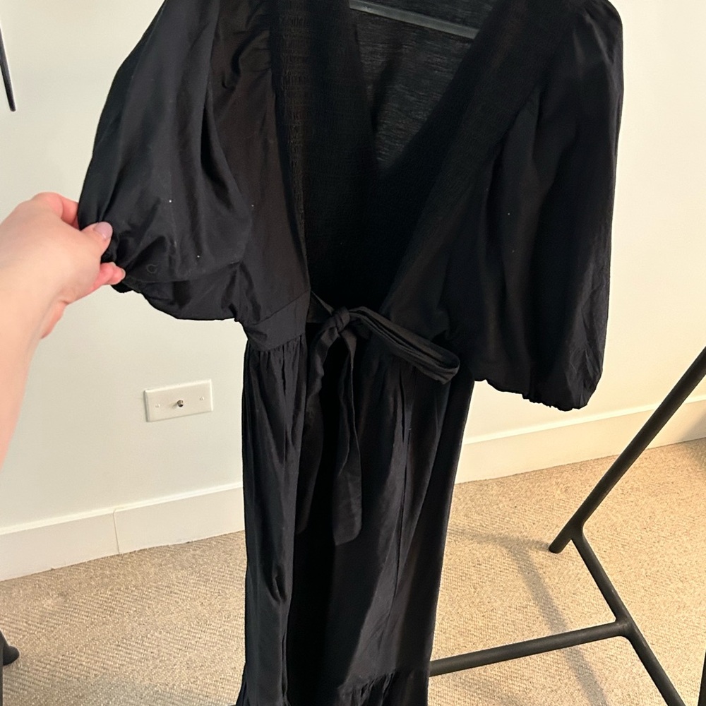 ASOS Black Midi Dress with Wrap Design and Tie Waist - Picture 5 of 10